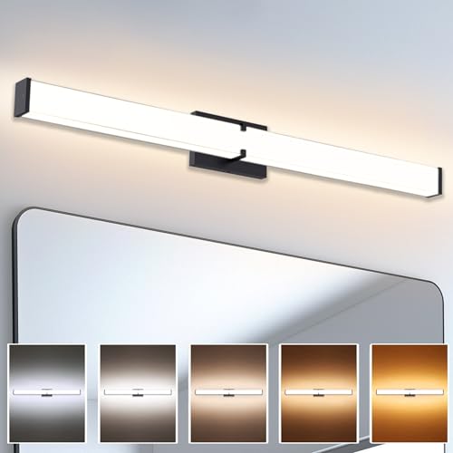 Image of 31.5Inch 3200LM Bathroom Light Fixtures 5CCT Optional, Black Modern LED Vanity Light Clear Shade, Dimmable Bathroom Lighting Fixtures Over Mirror - ETL Listed