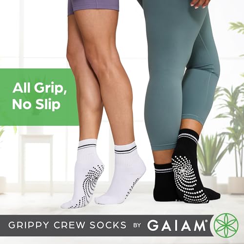 Gaiam Grippy Crew Socks (2-Pack, Grey/Black), Non-Slip, Full-Toe Comfort Grippers for Yoga, Pilates, Dance, and Home Workouts, Universal Fit Grip Socks for Indoor and Outdoor Activities2