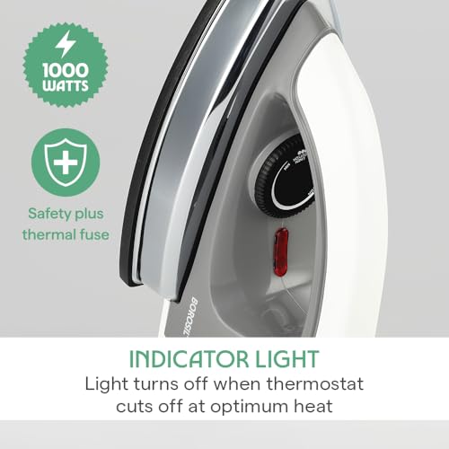 Image of Borosil 1000W MasterPress Dry Iron | BIS Approved | Non-Stick Sole American Heritage Plate with Cool Touch Handle, 360 Swivel Cord | 2-Year Warranty | For Silk, Cotton, Denim & More
