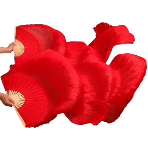 Professional Chinese Dance Fans - Handmade Faux Silk & Bamboo Foldable Fans | Belly Dancing Performance Set with Multiple Colors | Traditional Silk Fan Pair (H-3-R, Medium)
