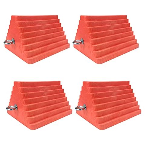 HOXWELL Premium 4 pcs Heavy Duty Wheel Tire Chocks, Vehicle Chocks with Eyebolt for Travel Trailers, Camper, Truck, Car and ATV 4 Pack, Orange Cover