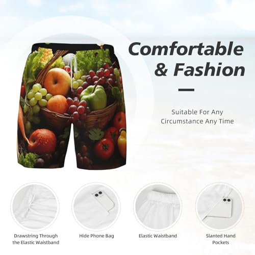 Men's Swim Trunks Quick Dry Board Shorts Colorful Various Vegetables and Fruit Beach Shorts with Pocket Bathing Suits for Men4