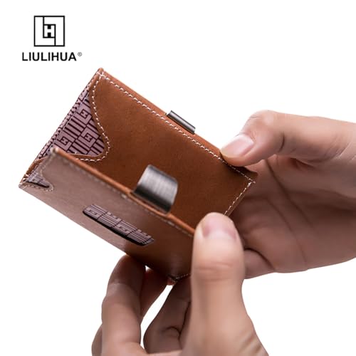 Image of LLH Leather Trifold Wallet - RFID Blocking with Stainless Steel Locking Clip Wallet, Minimalist Front Pocket RFID Blocking Credit Card Holder (Brown)