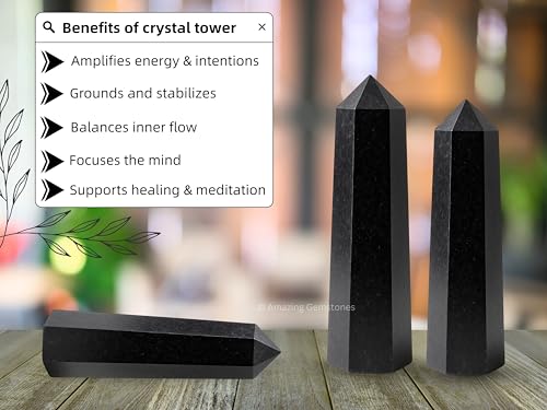 Image of Amazing Gemstone Black Agate Crystal Towers - Natural Healing Crystal Point Obelisk for Reiki Healing and Crystal Grid (2 inch to 3 inch Inch)