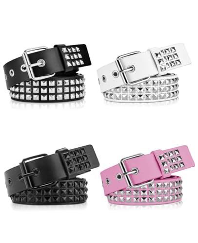 Aiuulu 4Pcs Studded Belt Kit, Y2k Alt Punk Emo Grunge with Grommet Bright Metal Belts for Women Men