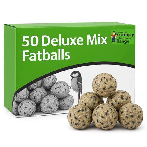 Grumpy Gardener Fat Balls - Deluxe Mix Wild Bird Fat Balls 50 Suet Balls Enriched with Beef Tallow Peanuts Sunflower Seeds and Essential Bird Seed Blend (50 Balls 4 Kg)