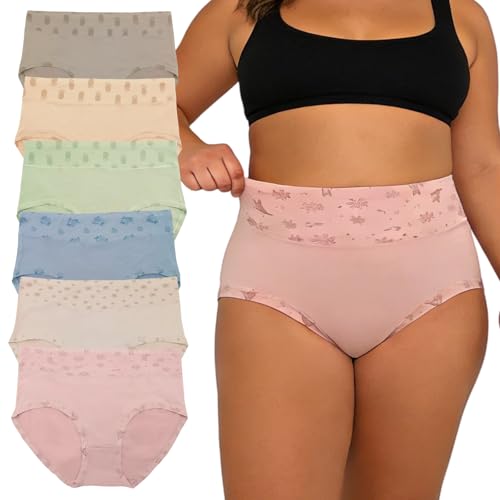 Image of Women's Underwear Plus Size XL-6XL Panties Briefs High Waist Rose Floral Print 6 Pack Undies