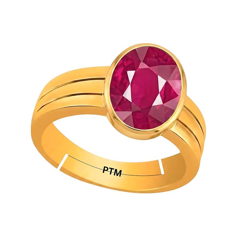 PTM Natural Ruby/Manik 3.25 to 10.25 Ratti or 3.00 to 9.50 Carat Astrological Certified Gemstone Panchdhatu/5 Metals Gold Plated Adjustable Ring for Men and Women