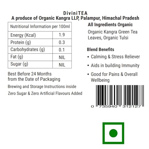 Image of Kangra Tea House DiviniTEA (Combo Pack of 2 20g) Artisanal Whole Leaf Tulsi Green Tea | GI Tagged & NPOP Organic Certified | Tulsi & Adaptogens for Energy & Stress Relief | First Flush, 0 Bitterness | From Palampur, Himachal Pradesh