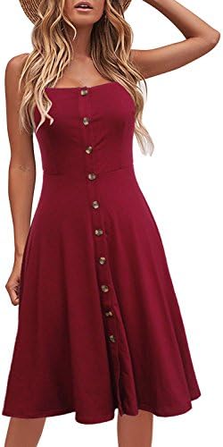 Berydress Women's Casual Beach Summer Dresses 2025 Solid Cotton Flattering A-Line Spaghetti Strap Button Down Midi Sundress