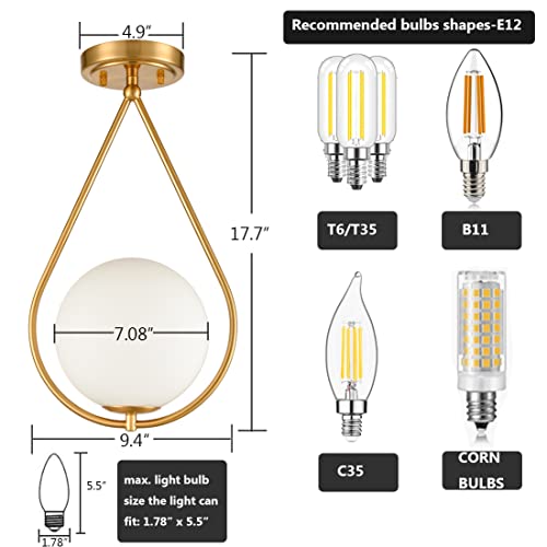 Jeenkae B5209CU-J Industrial Mid-Century Modern Brass Semi Flush Mount Ceiling Light Opal Milk Glass Globe Ceiling Light Fixture thumb #2