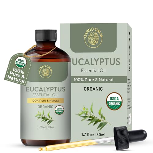 Carno Calm Eucalyptus Essential Oil | USDA Certified Organic Eucalyptus Oil | Ideal for Aromatherapy Skin and Hair | for Diffuser & DIY Uses | 1.7 fl. Oz
