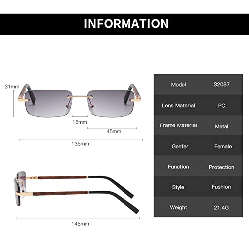 CGZWFERA-Vintage Rectangle Rimless Sunglasses Men Women Leg Small Sun Glasses Shades3