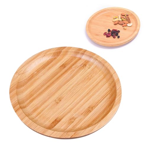 Helweet Vassoio In Bambù, Vassoio Da Portata In Legno, Piano Rotondo in Legno, Piatto da Insalata, Tagliere Rotondo per Pizza, Tagliere per Salumi, Piatto Da Insalata per Tazze, Caffè e Frutta