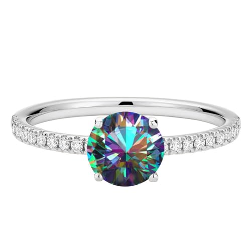 Aihpos 1ct 1.5ct 2ct Mystic Topaz Engagement Ring - Round Mystic Topaz Rings for Women White Yellow Rose 10K 14K 18K Gold 925 Sterling Silver with Moissanite Mystic Topaz Proposal Ring