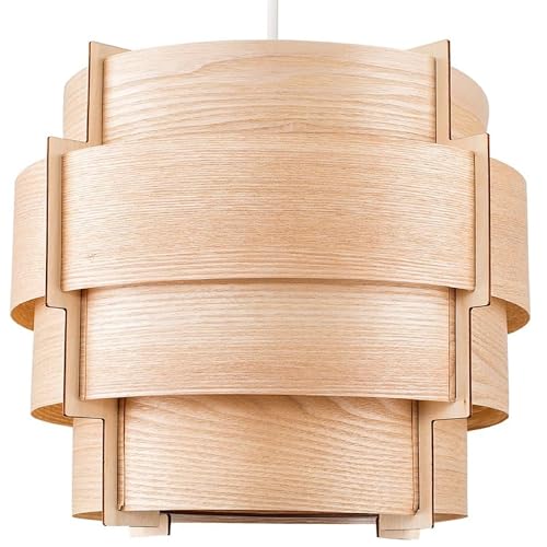 Abat-jour cylindrique étagé plaqué bois style rétro