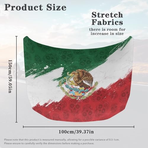 Image of Mexican Flag Car Hood Cover 59x39 inches Stretch Polyester Car Hood Flag Waterproof Automotive Exterior Accessories for Most Sedans SUV Trucks Pickup