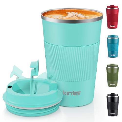 KETIEE Travel Mug Coffee Cup Stainless Steel 380ml T-Blue, A06 Turquoise 380ml, 380 ml