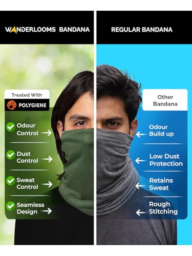 Image of WANDERLOOMS Polygiene Bandana for Men Hair | Multipurpose Bandana for Men Bike | Odor-Proof, Sun & Dust Protection Neck Warmer for Everyday Use