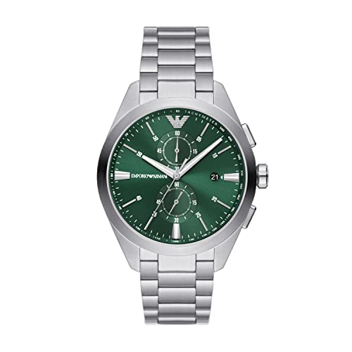 Emporio Armani Reloj Hombre, Movimiento cronógrafo, 43mm caja de acero con correa de acero, AR11480, Tono plateado y verde Emporio Armani Reloj Hombre, Movimiento cronógrafo, 43mm caja de acero con correa de acero, AR11480, Tono plateado y verde