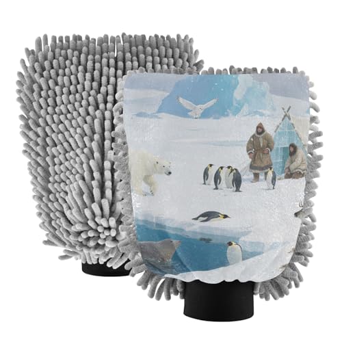 Guantes de lavado de coche con diseño de oso polar blanco, guantes de lavado de coche sin arañazos, esponja para lavado de coche
