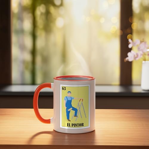 Taza cerámica El Pintor diseño mexicano naranja y blanco miniatura 3