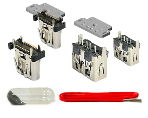 Image of ElecGear USB Ports + Desoldering Heating Plate Replacement for PS5 Front USB A and C Port (2PCs+2PCs), Repair Part and Special Desolder Wire Soldering Tools incl.
