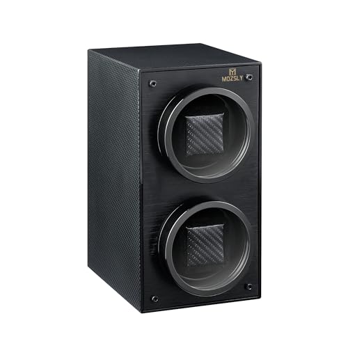 MOZSLY Double Watch Winder for Automatic Watches with Quiet Motor 12 Rotation Mode Setting AC Adapter or Battery Powered Piano Painting Full Black