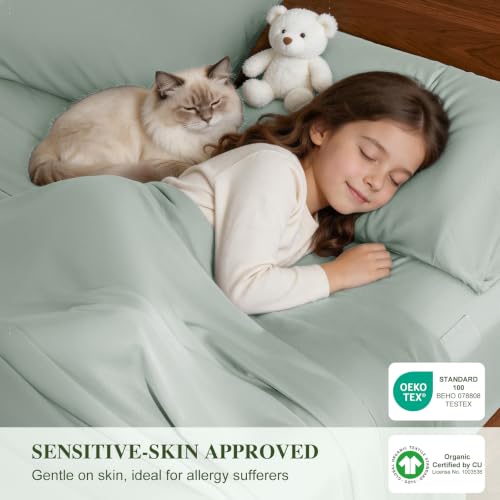 Image of 100% Organically Grown Bamboo Viscose Queen Sheet Set with Pockets on Side