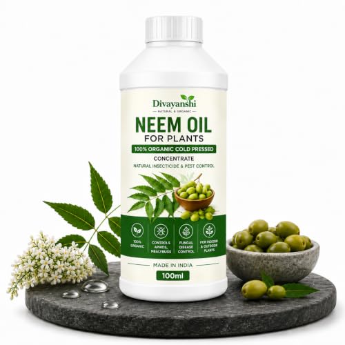 Image of Divayanshi Neem Oil for Plants | 100% Organic Cold Pressed Concentrate | Natural Insecticide & Pest Control Spray for Indoor & Outdoor Plants | Controls Aphids, Mealybugs & Fungal Issues-100ml