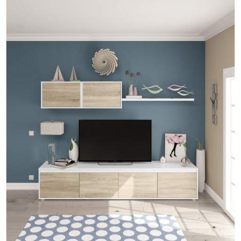 Mobelcenter, Mueble de salón Moderno Alida, Módulo TV, Módulo Superior y Estante, Color Blanco Artik y Roble Canadian, Medidas: Ancho: 200cm x Alto: 43 cm x Fondo: 41 cm (0903) - imagen 6