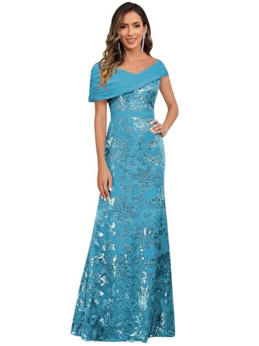 Image of VCCICANY Sequin Mermaid Mother of The Bride Dresses for Women Chiffon Off Shoulder Ruched Long Formal Evening Gowns