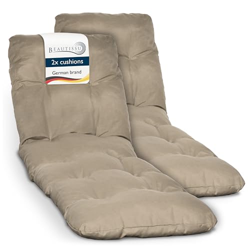 Beautissu 2X Colchoneta Tumbona Exterior 190x60x8 cm Flair RL – Resistente a los Rayos UV – Acolchado Cojin Tumbona Exterior Jardín y Playa con Copos Espuma – Taupe