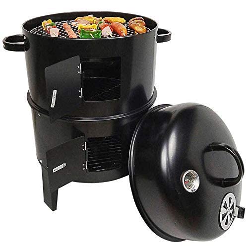 Image of 3-in-1 Barrel BBQ Charcoal Grill with Metal Skewers | Anti-Rust, Scratch & Deformation Resistant | Tandoor Grill for Home & Outdoor Parties (Black)