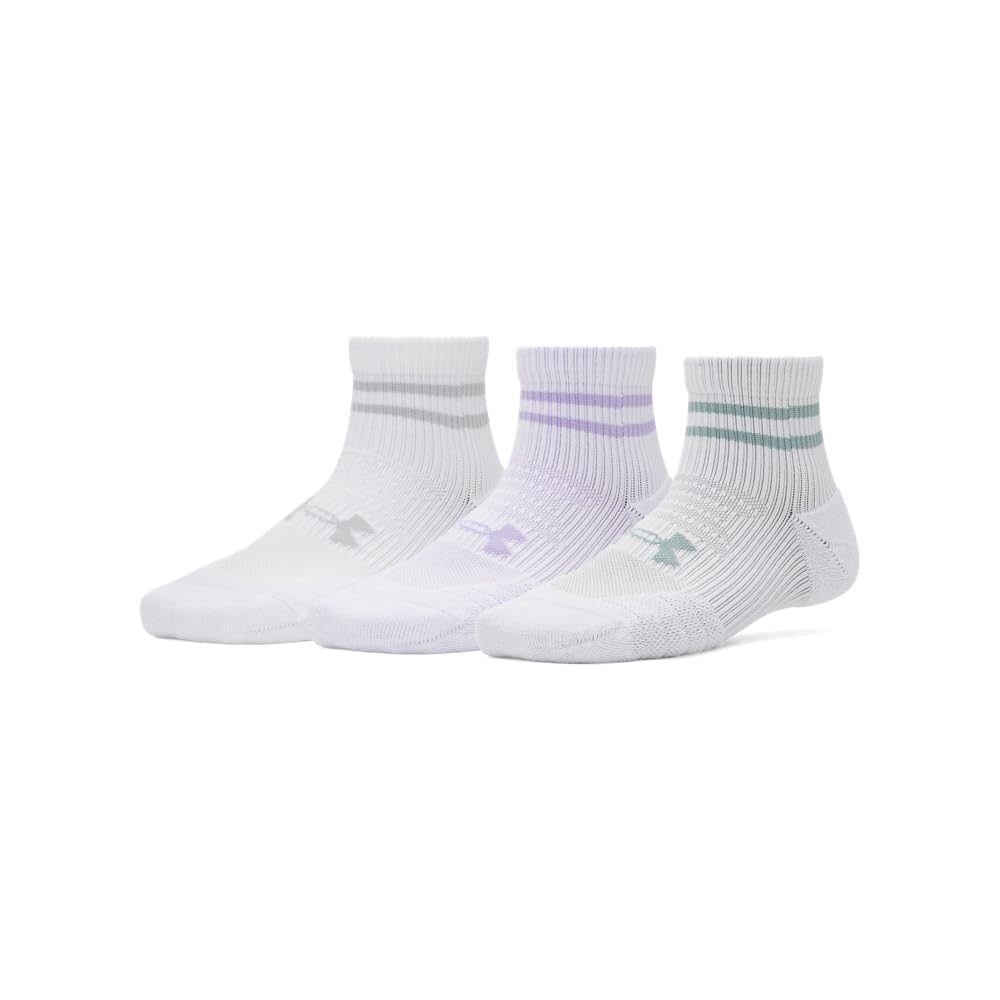 Under Armour womens Play Up Quarter Socks 3 Pack, (538) Transparent/White/Transparent, M