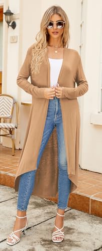 Image of Newchoice Womens Long Cardigan Summer Casual Draped Open Front Lightweight Long Sleeve Cardigan Duster with Pockets
