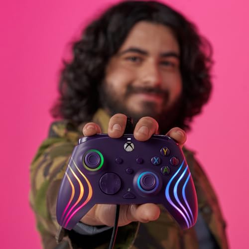 Image of PDP Gaming Afterglow Wave Enhanced Wired Controller for Xbox Series X|S, Xbox One, Windows 10 /11 PC, Advanced Programmable Gamepad, Customizable Lighting, Licensed by Microsoft, Companion App: Purple