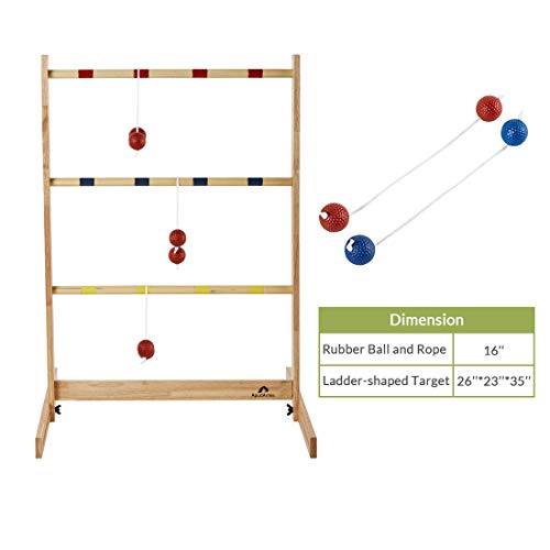 ApudArmis Ladder Toss Game Set, Pine Wooden Golf Ladder Lawn Game with 6 Bolos Balls and Carrying Case - Outdoor Yard Beach Game for Kids Adults Family