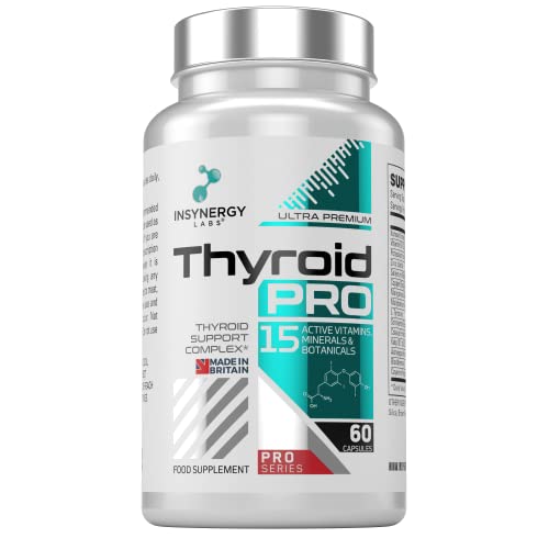 Thyroid Support Complex Thyroid Pro (15 Ingredients) for Women and Men Energy Focus Tiredness & Fatigue L tyrosine ashwagandha Vitamin B12 60 Vegan Capsules Thyroid Supplement