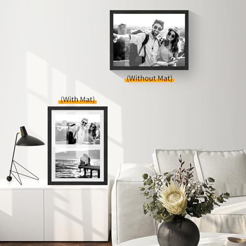 8.5x11 Oak Wood Picture Frame - Minimalist 8.5x11 Picture Frame with Mat Display 2Pcs 5x7 Photos, 5x7 Picture Frame Wood, Natural Solid Wooden Picture Frames(3 Pack, Black)