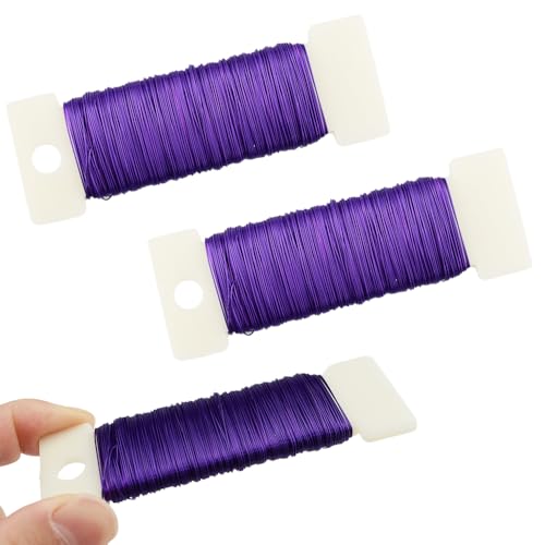 HAHIYO 26Gauge Purple Metal Floral Wire - 3 Rolls, 115 Yards (345 Feet) - Flexible Paddle Wire for Craft, Christmas Wreath, Flower Arrangement, Bouquet Wrapping, Wedding, DIY