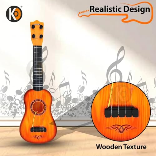 Image of K D Toy Guitar for Kids, 22 Inch Ukulele Style Acoustic Musical Instrument with 4 Nylon Strings & Pick, Educational & Safe Plastic Guitar Toy for Children Age 6+ (Wooden Texture Design)