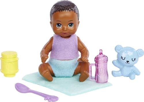 Image of Barbie Dolls and Accessories, Skipper Doll (Two-Tone Hair) with Baby Figure and 5 Accessories, Babysitters Inc. Playset