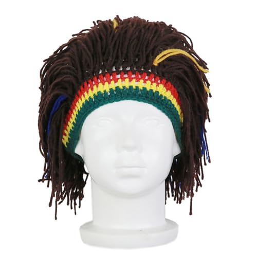 Image of Funny Rasta Wig Beard Hats Knitted Jamaican Rasta Beanie Hat with Dreadlocks Christmas Halloween for Men Women