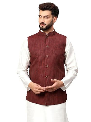 Image of LATEST CHIKAN Men's Traditional Cotton Solid Nehru Jacket /Waistcoat