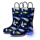 GAWBAW Toddler Rain Boots Kids With Glitter Light up Rain Boots With Easy-on Handles Waterproof For Boys and Girls