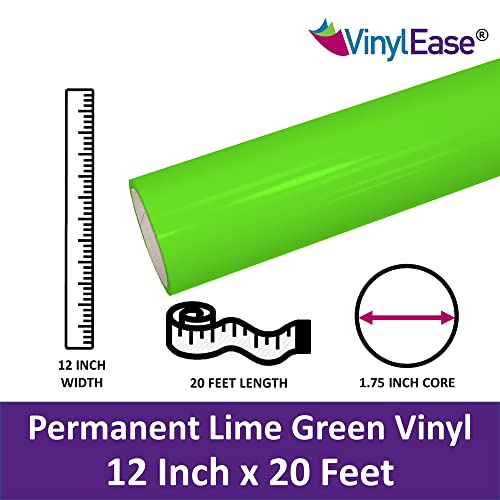 Vinyl Ease 12" X 20 Ft Roll Glossy Lime Green Permanent Adhesive Vinyl For Cricut, Silhouette, Pazzles, Craft Robo, Quickutz, Craft Cutters, Die Cutters, Sign Plotters - V0418 #TOP3