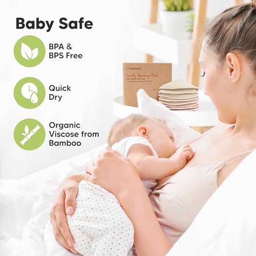 Image of Organic Nursing Pads - 8 Washable Breast Pads for Breastfeeding, Wash Bag, Viscose Derived from Bamboo Reusable Nipple Covers for Breastfeeding Essentials, Soft & Absorbent(Neutrals, L 5 inch)
