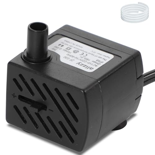 alizzy 50 GPH (180L/H) 3w Small Water Pump with Tubing and Adjustable Flow for Tabletop Fountain, Aquarium, Fish Tank, Hydroponic