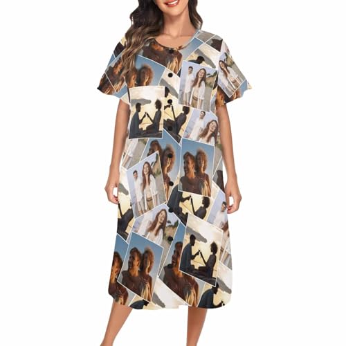 Custom Sleep Gown for Women Personalized Funny Face Moo Moos Pajamas Nightgown Short Sleeve Sleepwear Nightshirts